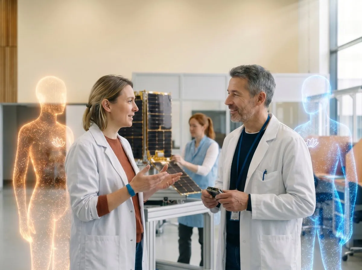 Two colleagues at work, each with their own AI agent beside them