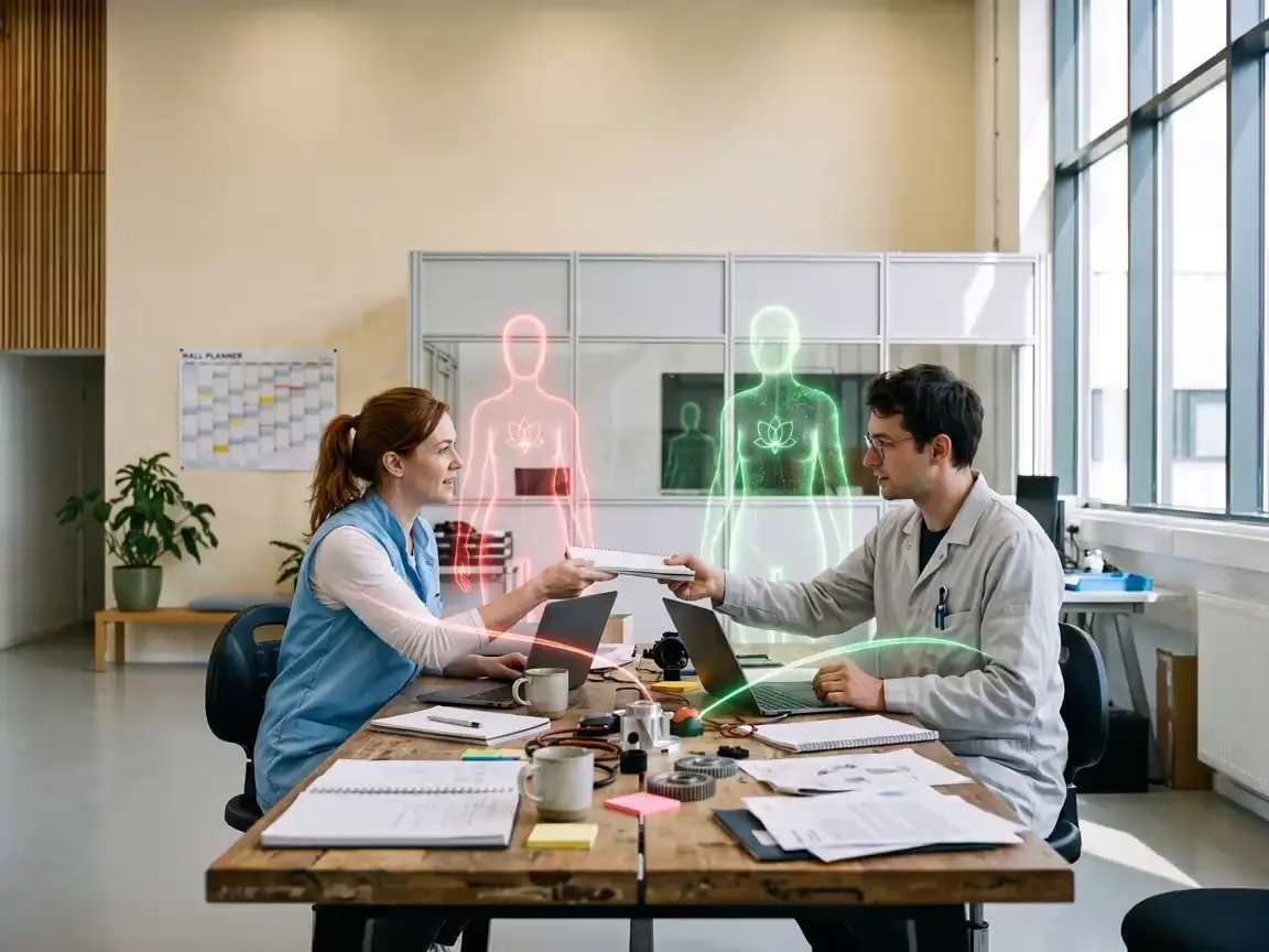 Twee collega’s aan een bureau, ieder met een eigen agent ernaast